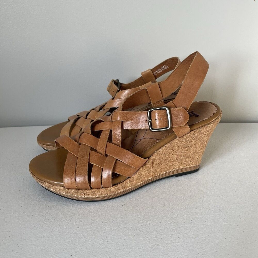 Indigo by Clarks Wedge Sandals Heels Brown Leather Coastal Strappy Size 9.5